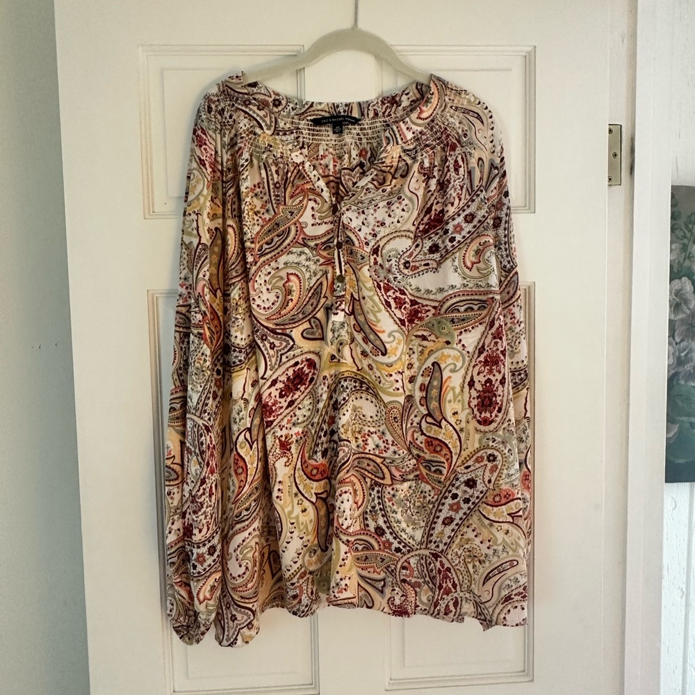 Zac & Rachel Red and Tan 3/4 Sleeve Relaxed Blouse